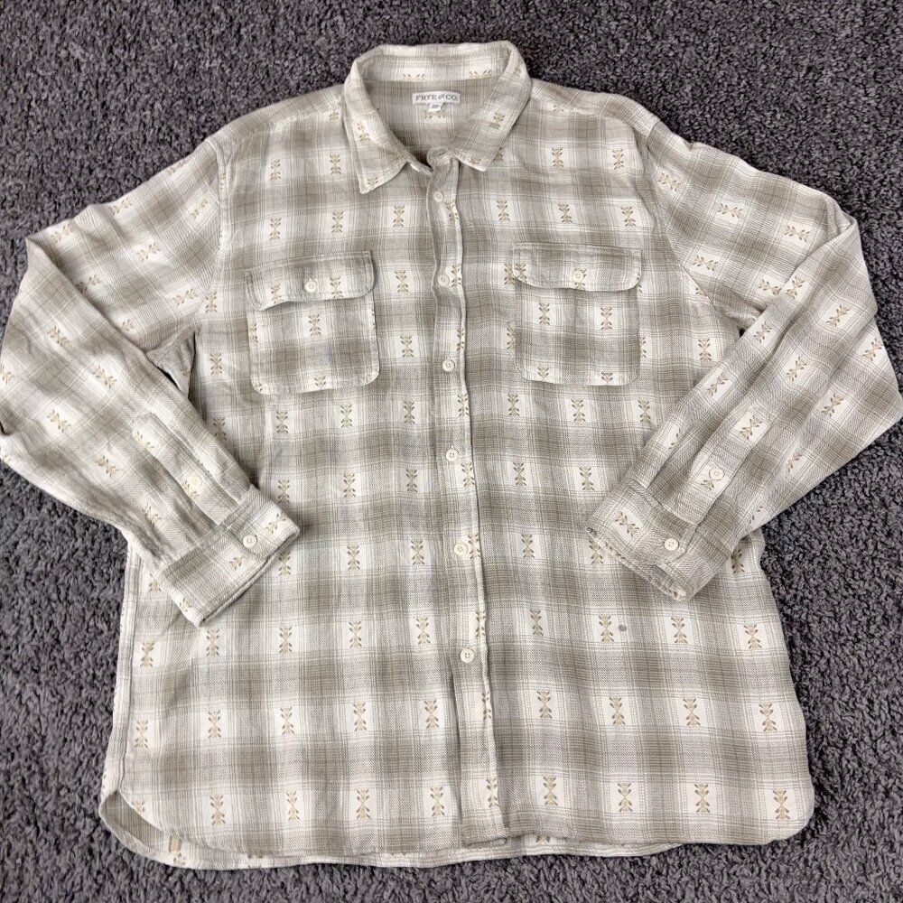 Frye and Co Shirt Mens XXL Button Up Long Sleeve Western Cotton Tan White